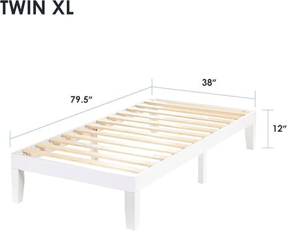 Mellow Naturalista Classic 12 Inch Solid Wood Platform Bed with Wooden Slats, Twin XL, White