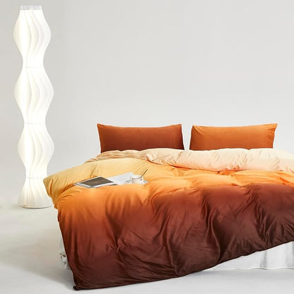 CLOTHKNOW Dark Orange Yellow Fluffy California King Comforter Set Vlevet Bedding Comforter Sets Dark Yellow Comforters with 2 x Pillow Cases