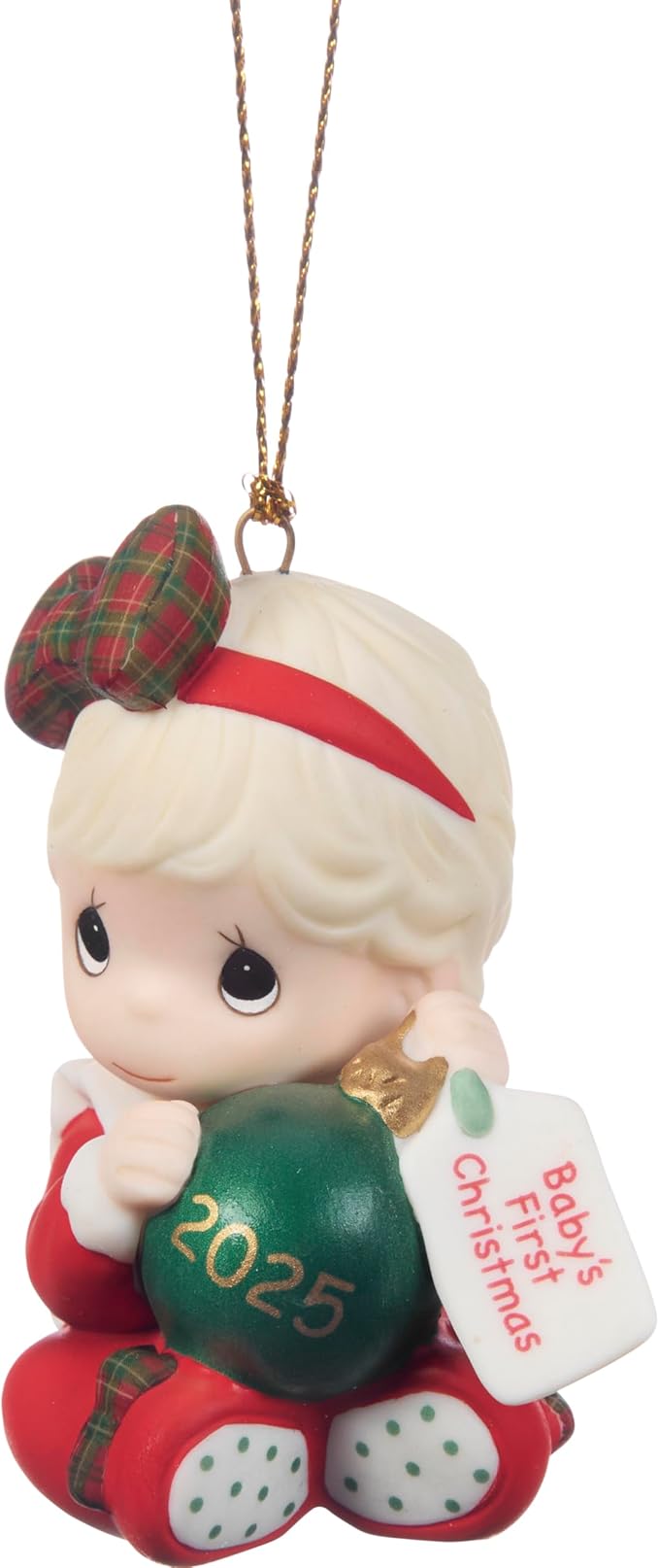 Precious Moments Baby’s First Christmas 2025 Dated Girl Bisque Porcelain Ornament – Green “2025” Ball Keepsake – 251005