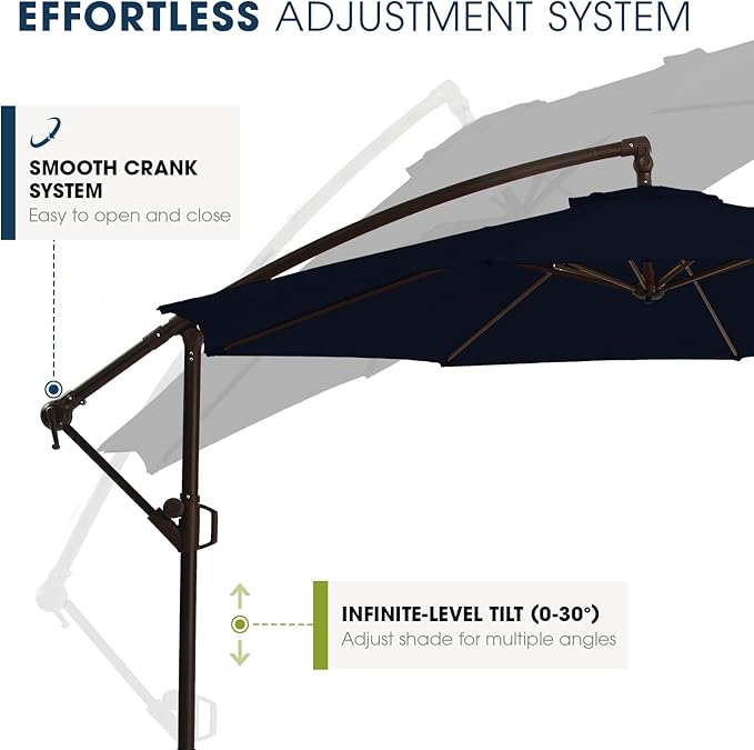 wikiwiki 10ft Patio Umbrellas Offset Outdoor Umbrella Cantilever Hanging Umbrellas w/Infinite Tilt, Fade Resistant Waterproof RECYCLED FABRIC Canopy & Cross Base, for Yard, Garden & Deck, Navy Blue