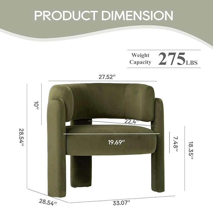 COLAMY Modern Velvet Accent Chair, Upholstered Barrel Chair, Comfy Side Arm Chair with 3 Legs for Living Room, Bedroom, Reading, Green