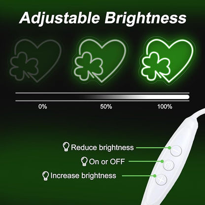 Clover Leaf Heart LED Neon Sign,St. Patrick Shamrock Neon Light, Saint Patricks Day Gift,Lucky Four Leaf Led Sign Wall Hanging For Party Favors, Classroom, Man Cave Bar Pub Home Party Room