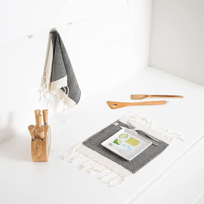 SMYRNA TURKISH COTTON Herringbone Series Kitchen Dish Towels Pack of 6, Machine Washable Wash Cloths, Ultra Soft, Absorbent, Prewashed and Quick Dry Turkish Dish Towels, 12x12 Inch (Latte)