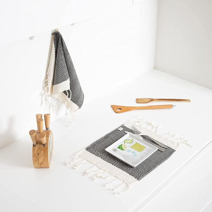 SMYRNA TURKISH COTTON Herringbone Series Kitchen Dish Towels Pack of 6, Machine Washable Wash Cloths, Ultra Soft, Absorbent, Prewashed and Quick Dry Turkish Dish Towels, 12x12 Inch (Latte)