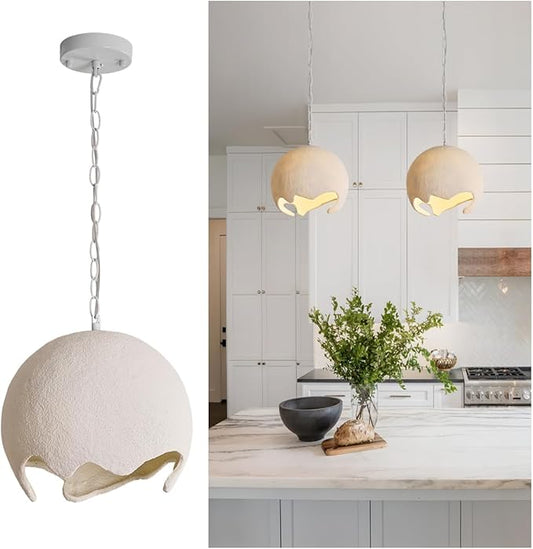 Wabi Sabi Pendant Lights,11.4in White Modern Pendant Light Resin Hanging Lamp Kitchen Island Lighting Modern Japandi Chandelier for Dining Room Bedroom Hallway Restaurant Foyer