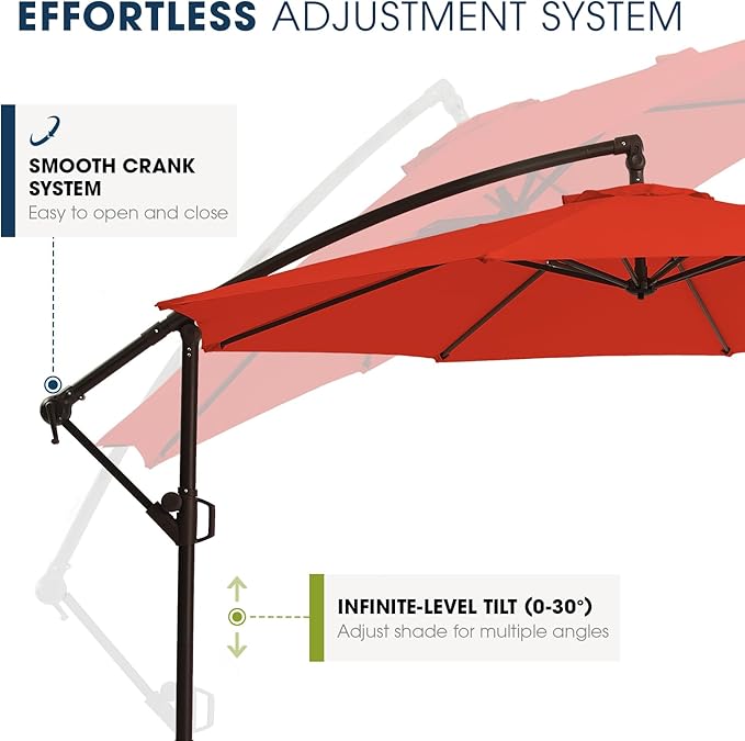 wikiwiki 10ft Patio Umbrellas Offset Outdoor Umbrella Cantilever Hanging Umbrellas w/Infinite Tilt, Fade Resistant Waterproof RECYCLED FABRIC Canopy & Cross Base, for Yard, Garden & Deck, Red