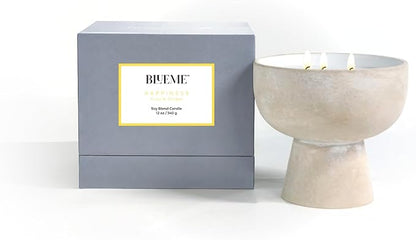 BLUEME Happiness - Yuzu & Ginger, Luxury Candle w/Essential Oils, 3 Wick, Hand-Poured Soy, Cotton Wick, Ceramic