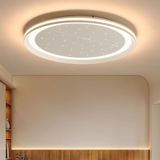 19inch Bedroom LED Ceiling Light, Round Modern Flush Mount Ceiling Light, Night Star Design, Dimmable 3000K-6000K, 70W, Minimalist Office Lamp for Living Room, Study, Kitchen, Bathroom