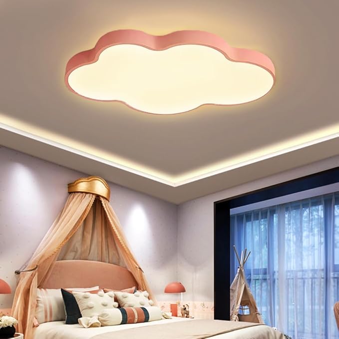 Ceiling Light Pink 26" 54w Close to Ceiling Light Fixtures with Remote Cloud Shaped ;Led Ceiling Lamp Flush Mount Ceiling Lighting Fixture for Kids Bedroom/Kindergarten/Hallway/Balcony