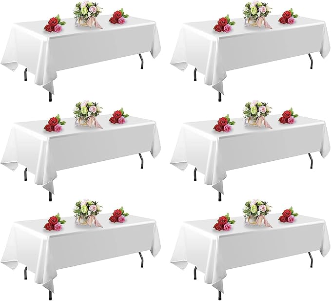 6 Pack White Table Cloth Rectangle 60 x 126 Inch Tablecloths for 6 Foot Rectangle Tables. Stain and Winkle Resistant Polyester Washable White Table Cloths for Parties Wedding Dining