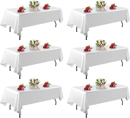 6 Pack White Table Cloth Rectangle 60 x 126 Inch Tablecloths for 6 Foot Rectangle Tables. Stain and Winkle Resistant Polyester Washable White Table Cloths for Parties Wedding Dining