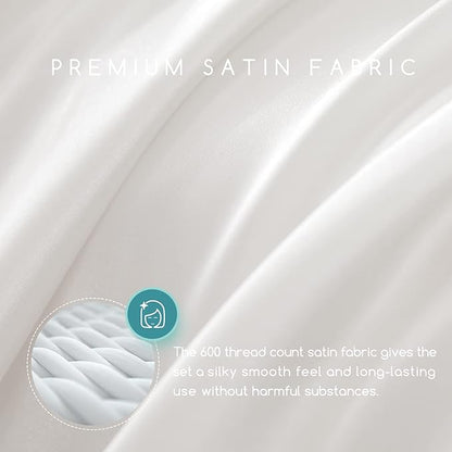 MR&HM Satin Bed Sheets, Queen Size Sheets Set, 6 Pcs Silky Bedding Set with 15 Inches Deep Pocket for Mattress (Queen, Ivory)