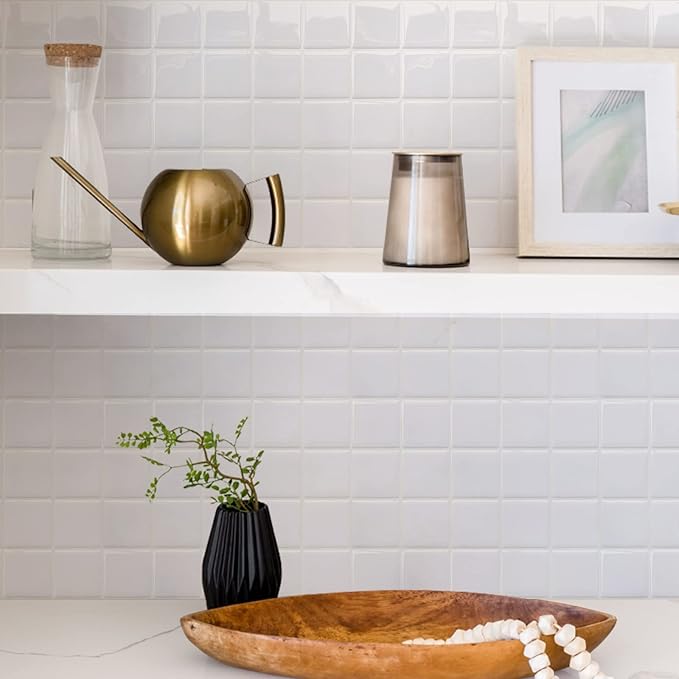 Alwayspon 10 Sheets 10" x10'' White 3D Vinyl Backsplash Tiles, Self-Adhesive Peel and Stick Wall Tile Stickers Stick on Subway Tiles for Kitchen Bathroom Wall