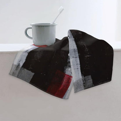 Hand Towels Set of 2 Absorbent 15.7x27.5 Kitchen Guest Towels Modern Art Black Red Gray Blocks