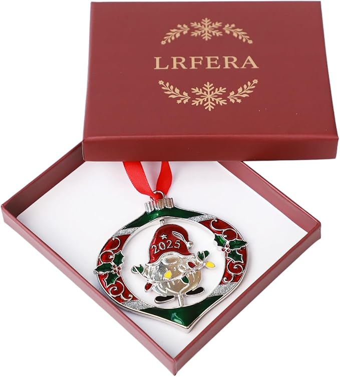 Christmas Ornaments 2025 Keepsake Xmas Tree Decorations with Gift Box Rotation Pendant DIY Hanging Craft Collectibles for Indoor Home Party (Gnome)