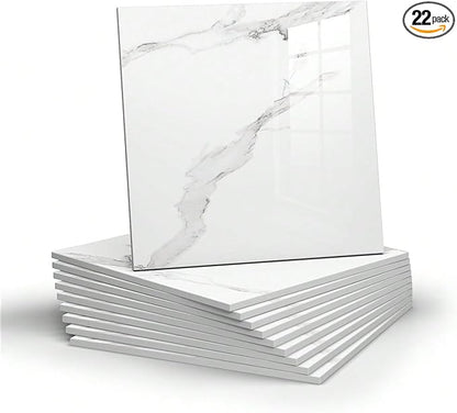 22pcs Marble Peel and Stick Backsplash Waterproof Washroom Wall Panels, Peel and Stick Tile, PVC Foam Wall Panels for Kitchen,Bathroom,Living Room,White and Grey(Not Real Tile,11.8" x 11.8")