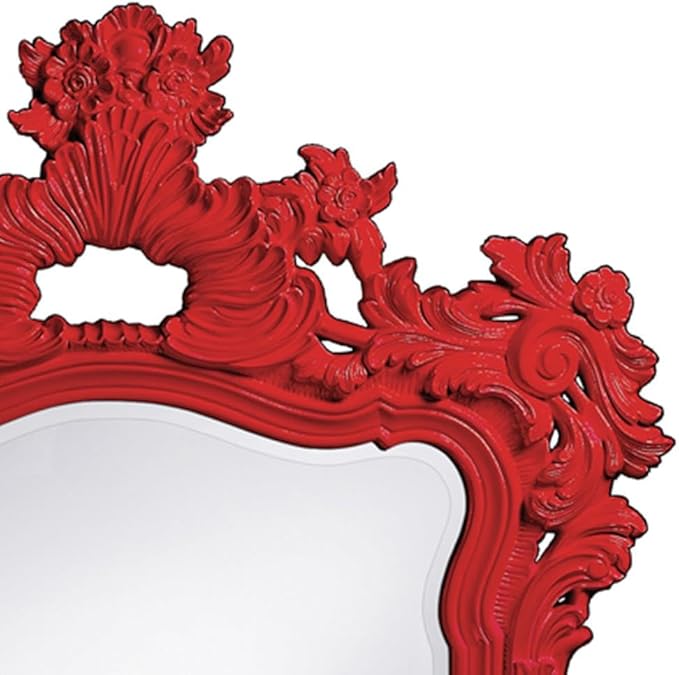 Howard Elliott Turner Large Ornate Mirror, Red Ornate Mirror Beveled Edges Rectangular Vanity Mirror with Baroque Scroll Pattern for Bedroom, Living Room, Bathroom & Entryway, 56 x 42 Inch