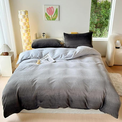 CLOTHKNOW Grey Silver Fluffy Full Size Comforter Sets Velvet Bedding Comforter Sets Soft Gray Comforter with 2 x Pillow Cases