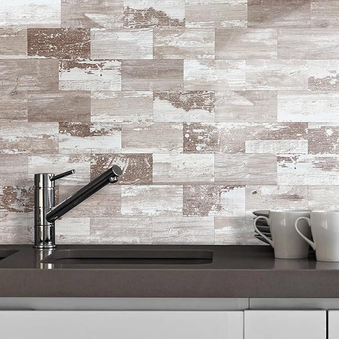 AULIGET 3" x 6" Subway Tile Peel and Stick Backsplash, Thick PVC Stick on Wall Tiles for Backsplash Kitchen, Bathroom, Laundry Room, Camper, Fireplace (200, Brown Birch)