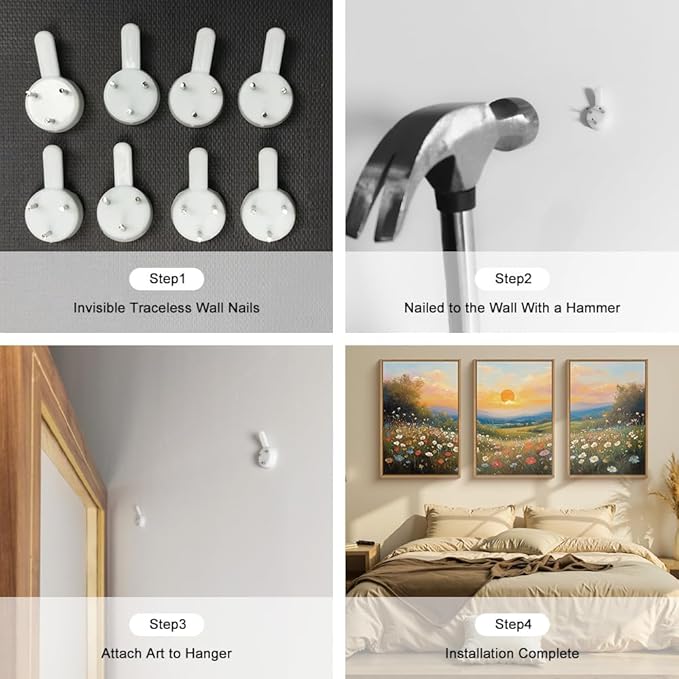 HOURIA Boho Sunrise Wildflower Framed Canvas Wall Art Set,Watercolour Nature Inspired Landscape Wall Decor,Colorful Floral Scenery Artwork,Modern Art Prints for Living Room,Bedroom,Farmhouse-24"x36"x3