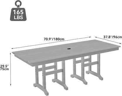 YITAHOME HDPE Patio Dining Table for 6, 71" Outdoor Dining Table w/Max Bearing 165 LBS, All Weather Rectangular Patio Table w/1.57" Umbrella Hole for Backyard Garden Lawn, Gray
