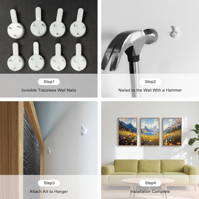 HOURIA Colorful Wildflower Mountain Framed Canvas Wall Art Set,Blue Sky Lake Green Tree Grass Wall Decor,Nature Flower Artwork,Field Scenery Art Prints for Living Room,Bedroom,Farmhouse-16 x24 x3