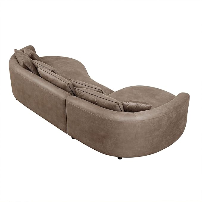 128.7'' Luxury Simple L Shape Curved Modular Leather Sofa Modern Curved Sofa Leathaire Upholstered 5-Seat Couch, Technology Cloth Square Sofa For Living Room Apartment (Leathaire+Left Facing, Brown)