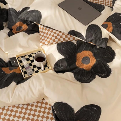 Pureant Botanical Comforter Sets California King Black and White Floral Bedding Comforters Cotton Boho Black Flowers Quilts Cal King Large Floral Quilt Comforters Adults Bohemian Rustic Bedding Soft