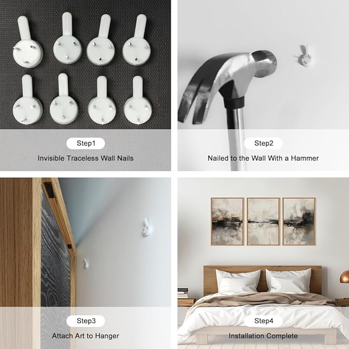 HOURIA Large Neutral Black Brown Framed Canvas Wall Art Set,Abstract Gray Wall Decor,Minimalist Beige Wall Painting,Modern Illustrations Tan Art Print for Living Room, Bedroom, Office- 16"x24"x3