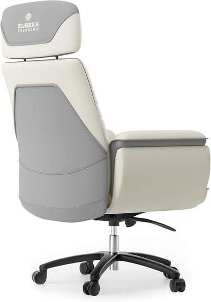 EUREKA ERGONOMIC Microfiber Leather Office Chair Ergonomic Desk Chair, Executive Chair Office Gaming Chair, Comfy Big and Tall Office Chair with Elevatable Headrest & Padded Armrests, Beige