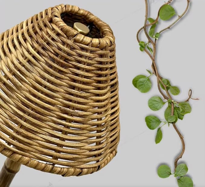 Athena-R Organic Bamboo & Rattan Cordless Table Lamps with 3-Way Brightness & Rechargeable Battery | 2-Piece Set for Bedroom, Living Room, Office & Outdoor LED Lighting