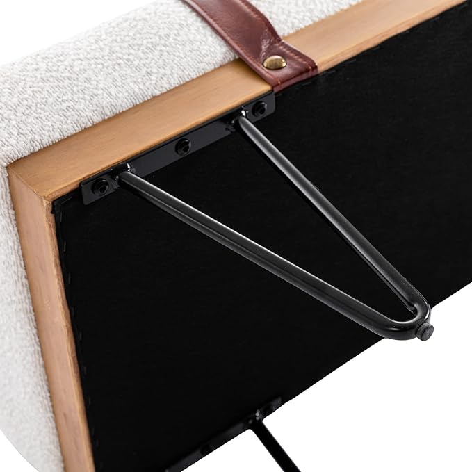 DUOMAY Industrial Modern Rectangle Ottoman Bench with PU Strap and Metal Legs, Mid Century Sherpa Dining Table Bench Footstool Entryway Shoe Bench for Bedroom Dining Room Living Room, White