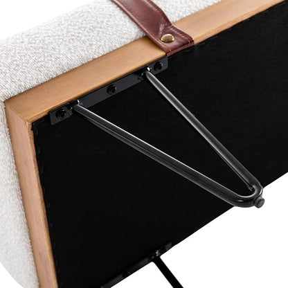 DUOMAY Industrial Modern Rectangle Ottoman Bench with PU Strap and Metal Legs, Mid Century Sherpa Dining Table Bench Footstool Entryway Shoe Bench for Bedroom Dining Room Living Room, White