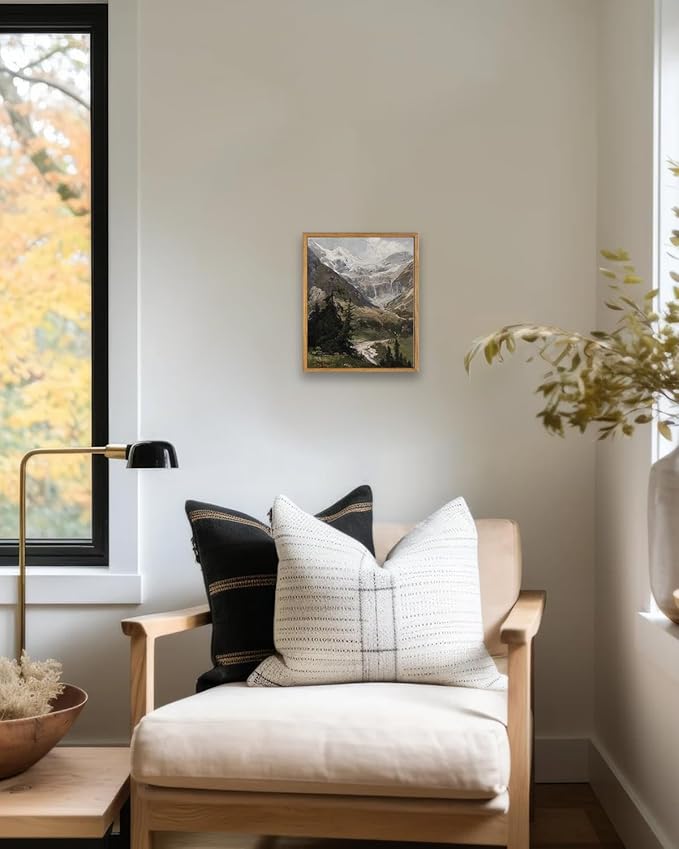 KBKBART Vintage Frame Canvas Wall Art for Living Room, Landscape Home Decor Mountain Valley Painting Artwork Prints Bedroom Wall Decor