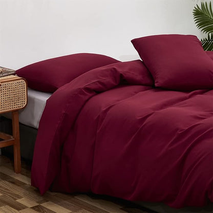 CLOTHKNOW Burgundy Twin/Twin XL Comforer Set 3Pcs Wine Red Bedding Comforer Sets Dark Red Comforter Soft All Season Bedding Sets with 2 x Pillowcases