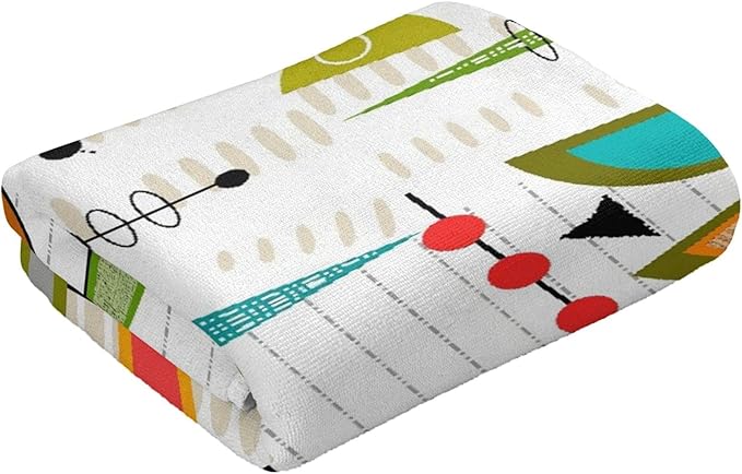 Geometric Hand Towels Set of 2 Small Decorative Kitchen Dish Guest Towels 15.7x27.5 Mid-Century Modern Abstract