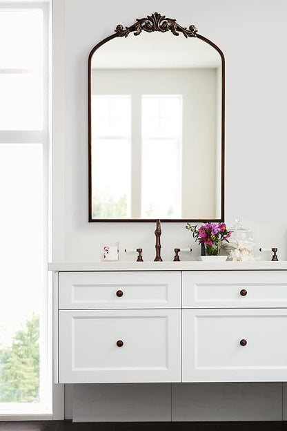 Kate and Laurel Arendahl Ornate Traditional Arched Mirror; 24 x 36; Bronze; Baroque Style Arched Wall Mirror with Crown