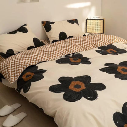 Pureant Botanical Comforter Sets California King Black and White Floral Bedding Comforters Cotton Boho Black Flowers Quilts Cal King Large Floral Quilt Comforters Adults Bohemian Rustic Bedding Soft