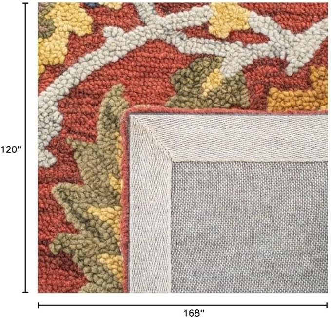 SAFAVIEH Blossom Collection Area Rug - 10' x 14', Red & Multi, Handmade French Country Floral Wool, Ideal for High Traffic Areas in Living Room, Bedroom (BLM402Q)