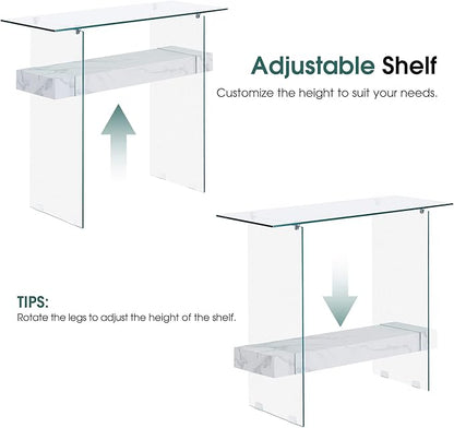 ivinta Glass Entry Table with Storage, 39.4" Modern Console Table for Living Room, Foyer, Hallway, Bedroom 5101 (White)