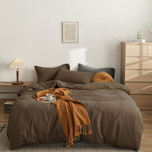 CLOTHKNOW Chestnut Brown Twin/Twin XL Comforter Set 3Pcs Brown Bedding Comforter Sets Mocha Coffee Comforter Soft Dark Brown Comforter with 2 x Pillow Cases