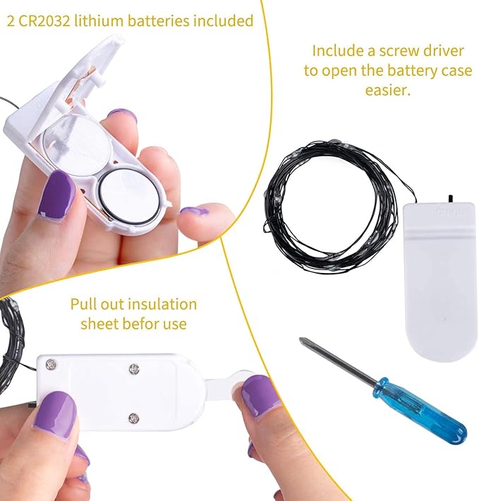 Brightown 24 Pack Fairy Lights Battery Operated, Halloween String Lights Waterproof Black Wire 7 ft 20 LED Firefly Starry Lights for Hallowen Decorations DIY Paper Lantern Craft Pumpkin (Purple)