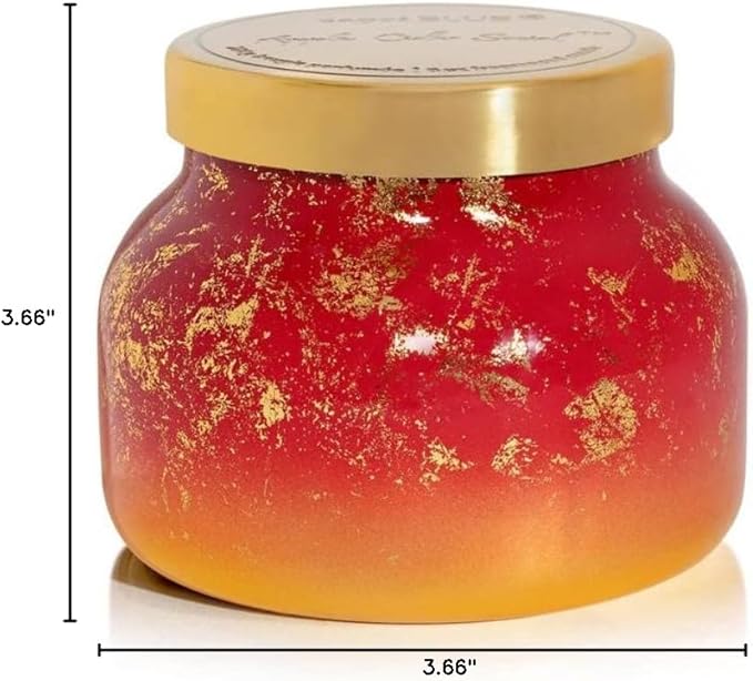 Capri Blue Glimmer Petite Signature Jar Candle - Apple Cider Social Scented Candle with Ombre Glass Candle - Luxury Aromatherapy Candle - Red and Gold (8 oz)