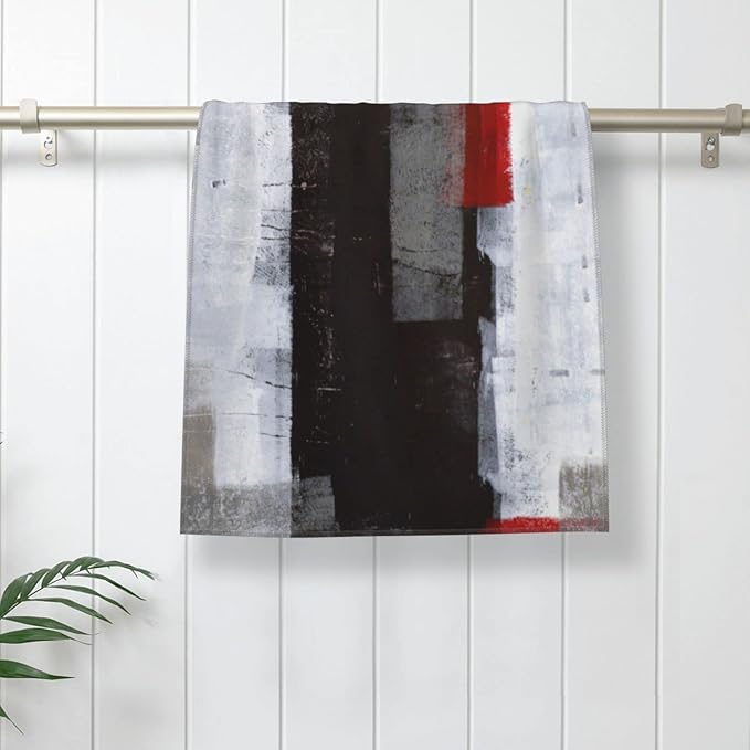 Hand Towels Set of 2 Absorbent 15.7x27.5 Kitchen Guest Towels Modern Art Black Red Gray Blocks
