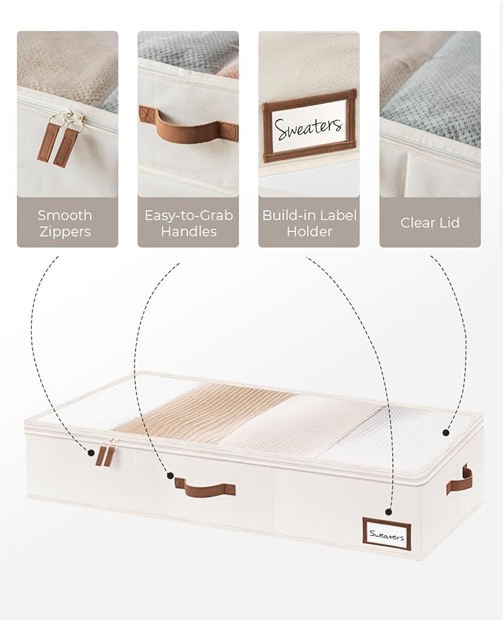 StorageWorks Under Bed Storage Containers with Handles and Label Holder, 2 Pack Ultra-thick Fabric Underbed Bins, Closet Organizer for Clothes, Blankets, Sweater