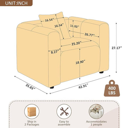 VANOMi 42" Width Accent Chair for Living Room, Modern Lounge Chair with Pillow, Comfy Upholstered Boucle Single Sofa Chair for Living Room (White)