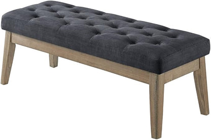 24KF Velvet Upholstered Buttons Tufted Entryway Bench with Solid Wood Leg,Bed Bench Ottoman with Padded Seat,5034-Midnight