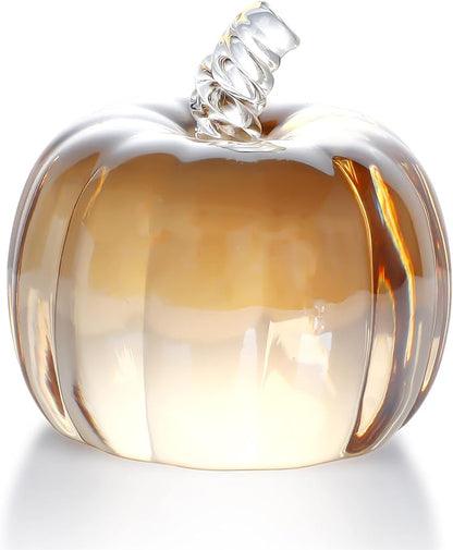 HDCRYSTALGIFTS 2.8’’ Crystal Pumpkin Figurine Art Glass Pumpkins for Decorating Harvest Glass Paperweight Fall Harvest Halloween,Champagne Color