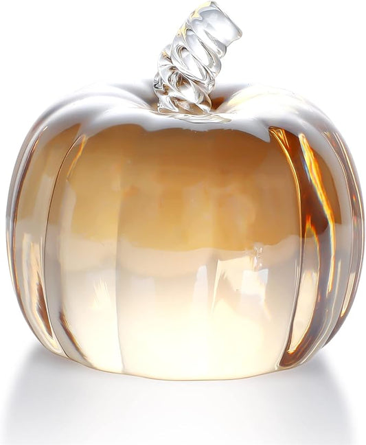 HDCRYSTALGIFTS 2.8’’ Crystal Pumpkin Figurine Art Glass Pumpkins for Decorating Harvest Glass Paperweight Fall Harvest Halloween,Champagne Color
