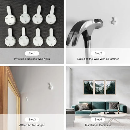 HOURIA Boho Forest Mountain Framed Canvas Wall Art Set,Nature Foggy Woodland Ridge Wall Decor,Misty Pine Tree Artwork,Sage Green Botanical Art Prints for Living Room, Bedroom, Farmhouse-24 x36 x3